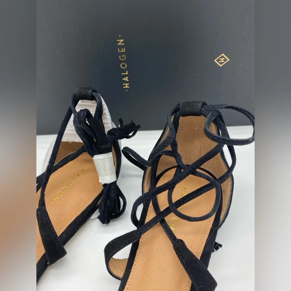 Halogen “Oliver” Black Suede Lace-Up Flats Size 7.5 brand new in box